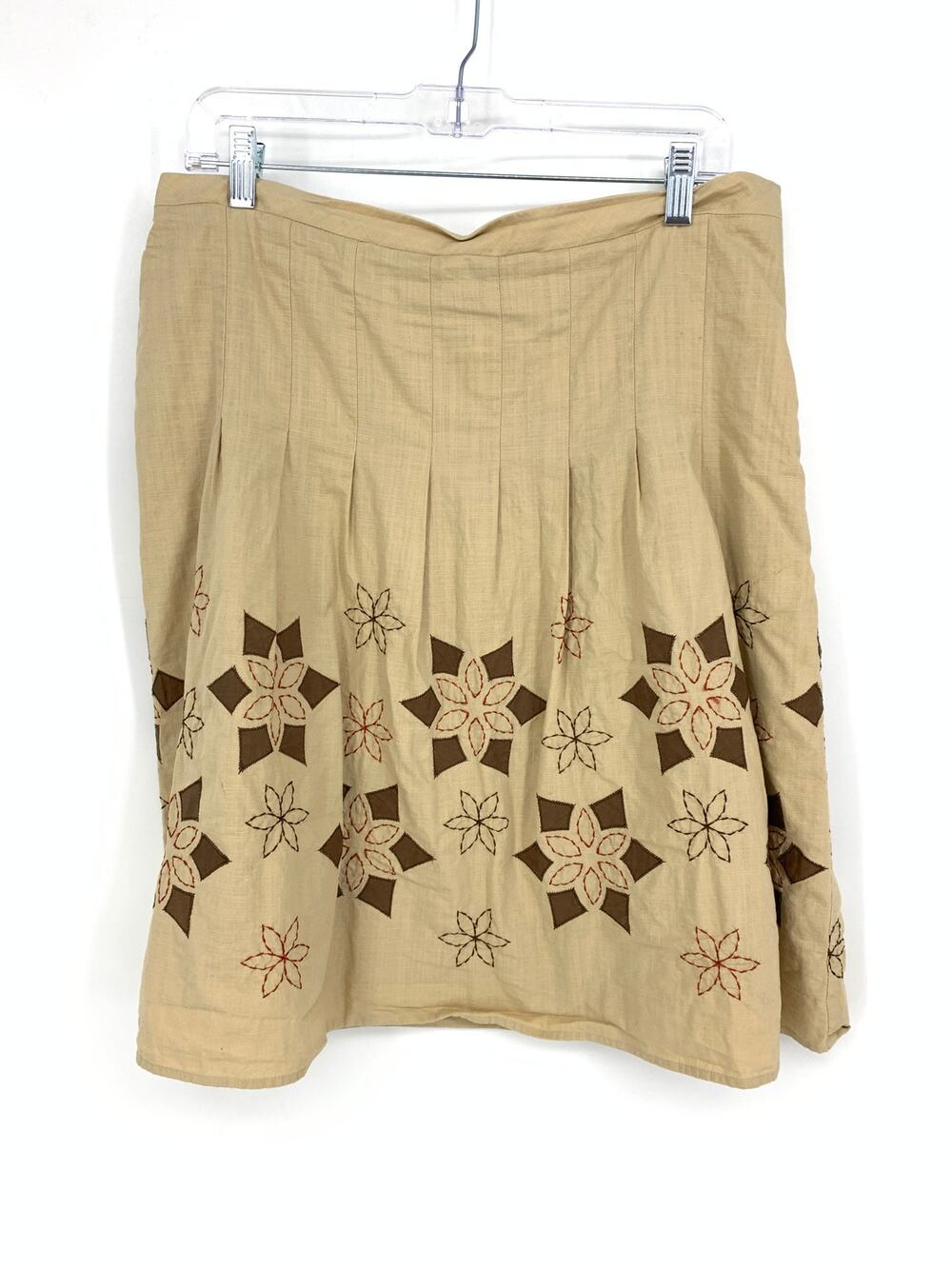 Vintage Loft Skirt Womens 10 Drop Waist Pleated Floral Design Khaki Brown